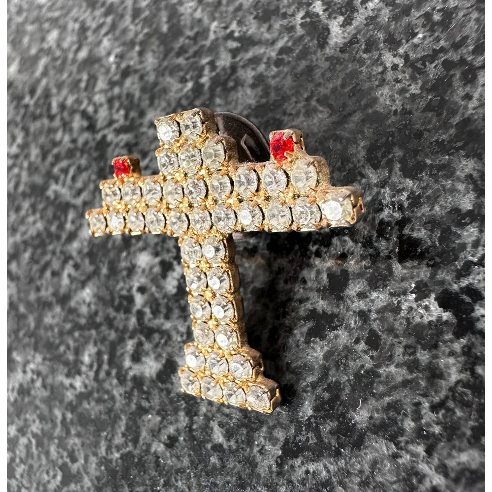 Vintage Rhinestone Airplane Brooch Gold Tone Aircraft Pin Red Lights‎ Aviation